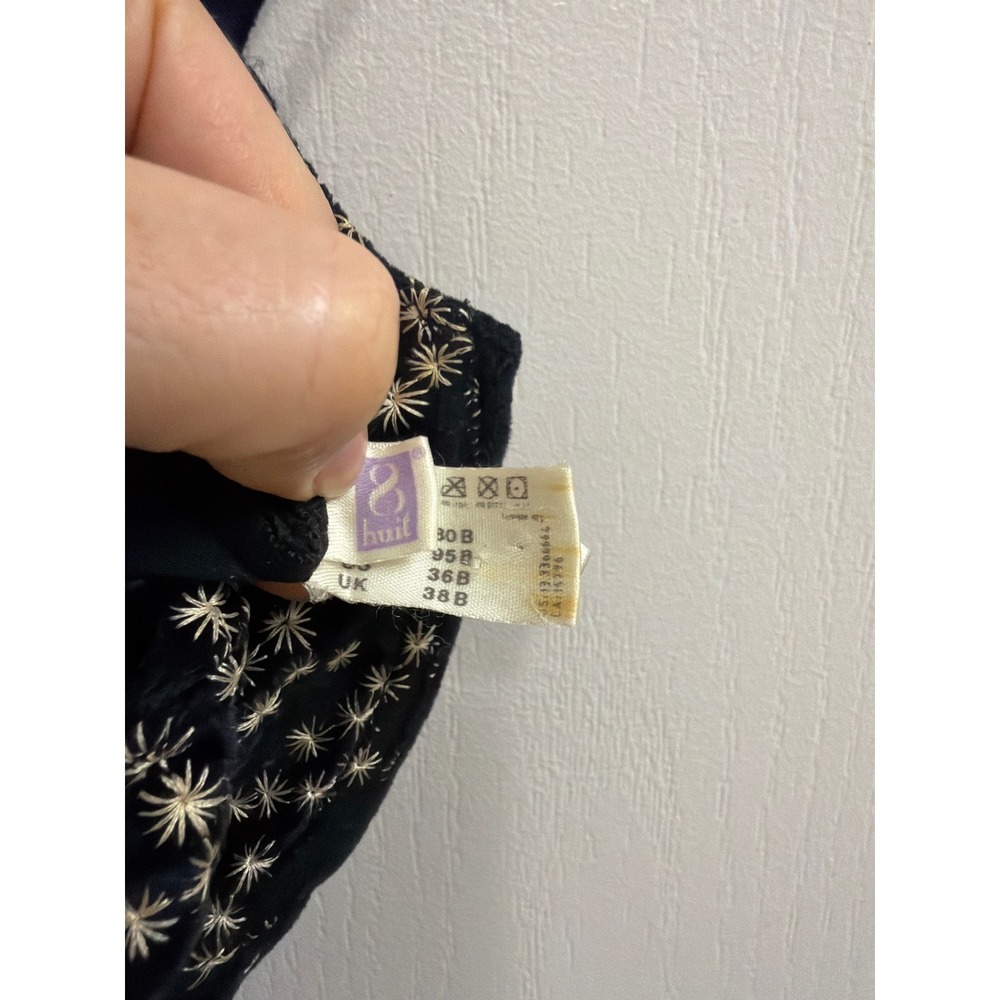 Vintage Huit France Black Velour Embroidered‎ Bustier Bra Top 36B Gold Floral - Picture 5 of 5